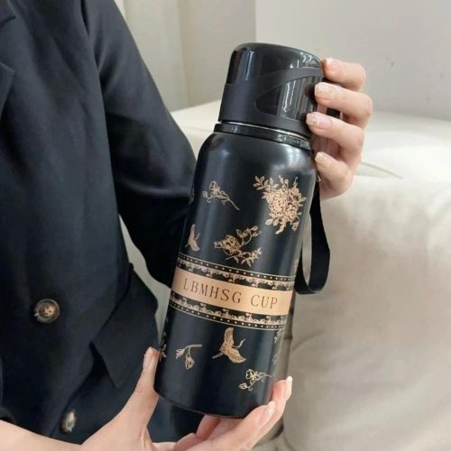 product_image_name-Generic-*600ml Capacity black flower cup Vacuum flask, -5