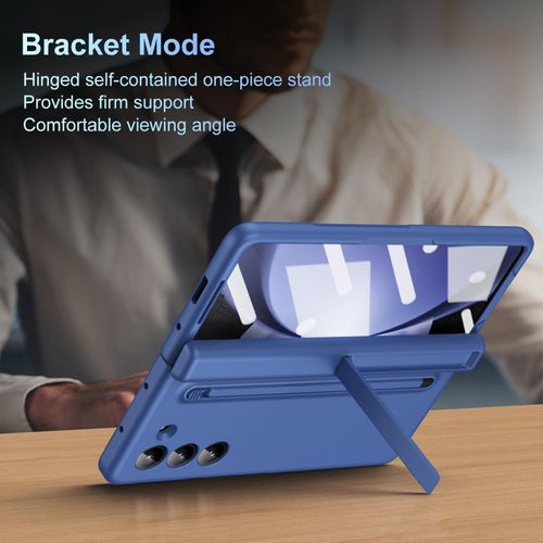 product_image_name-Generic-Luxury Foldino Leather Case for Samsung Galaxy Fold 7 with S Pen Slot, Hinge, Camera and Front Screen Safety - Blue Business Class Premium PU Cover-4