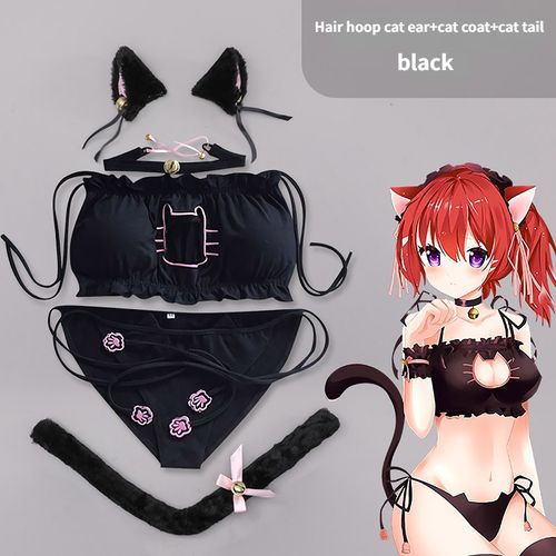 Fashion (black 2)Cosplay Lingerie Cat Hollow Keyhole Bra With Briefs Lingerie  Underwear Set Maid Cat N BEA @ Best Price Online