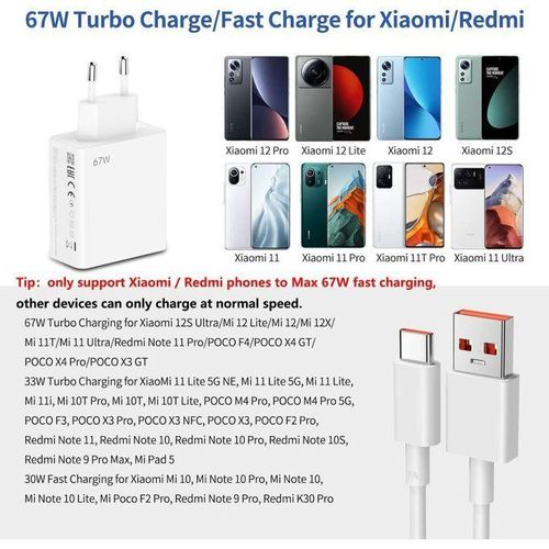 product_image_name-Generic-Xiaomi 67W Fast Charging Adapter with USB-C Cable, EU Wall Quick Charger for Xiaomi Mi 14 13 12 Redmi Note 13 12 Pro Turbo-2
