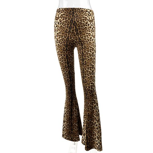 Fashion (Leopard Grain)Women Leopard Print Wide Leg Flare Long Pants ...