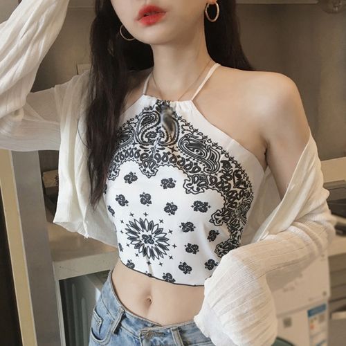 Fashion (White)Slimming Women Print Sleeveless Backless Camisole Summer Tank  Top Korean Style Ladies Camisole WEF @ Best Price Online