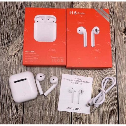 product_image_name-TWS-I15 Twin Bluetooth Earbuds, V5.0, Touch Sensor, True Stereo, Built-in Mic, Charging Case-1