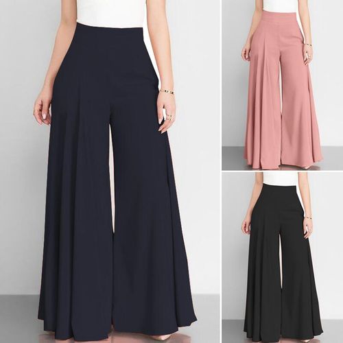 Women Elegant High Waist Wide Leg Pants Spring Vintage Flare Trousers  Casual Solid Zipper (Color : Black, Size : S.) at  Women's Clothing  store