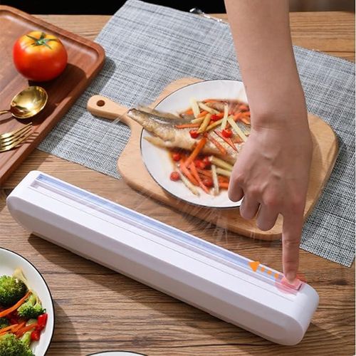 product_image_name-Generic-Foil Cutter, Cling Film Dispenser, Reusable Film Plastic Wrap Hold, Suction Cup Plastic Foil Cutter for Cling Film, Aluminium Foil, Living Room, Kitchen, Restaurant (White)-3