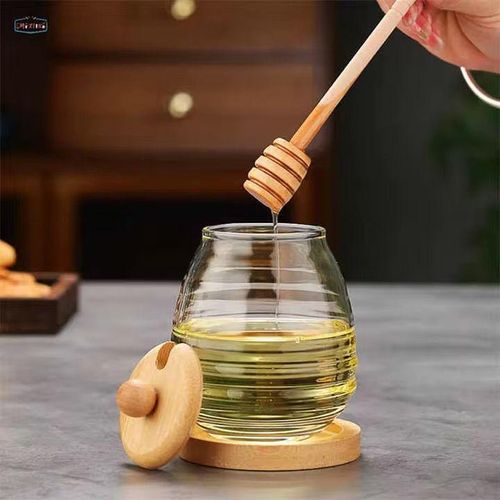 product_image_name-Generic-EleganceHive™ Premium Honey Dispenser Jar with Stirring Rod & Bamboo Lid – Glass Luxury Edition-1