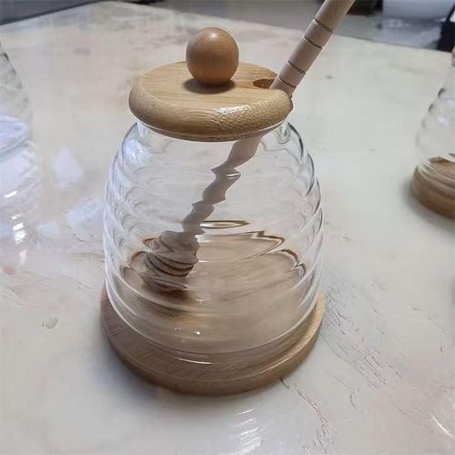 product_image_name-Generic-EleganceHive™ Premium Honey Dispenser Jar with Stirring Rod & Bamboo Lid – Glass Luxury Edition-3