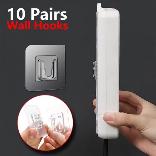 1 Pair (2PCS)- Double Sided Adhesive Wall Hooks - Transparent