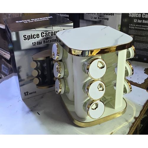 product_image_name-Generic-12-Piece Rotatable Marble-White Spice Rack – Sleek Kitchen Counter Organizer-2