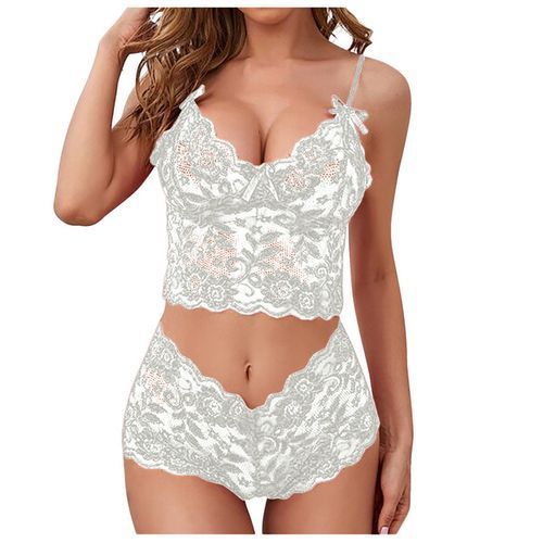 Details of Sexy Women Lingerie Set Thin Lace Flower Printed Underwear Suit  Female Adjustable Shoulder Strap Triangle Cup Bralettle(#white Set)