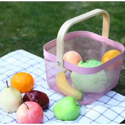 product_image_name-Generic-Portable Fruit Storage Basket – Alloy Mesh with Bamboo Handle-2