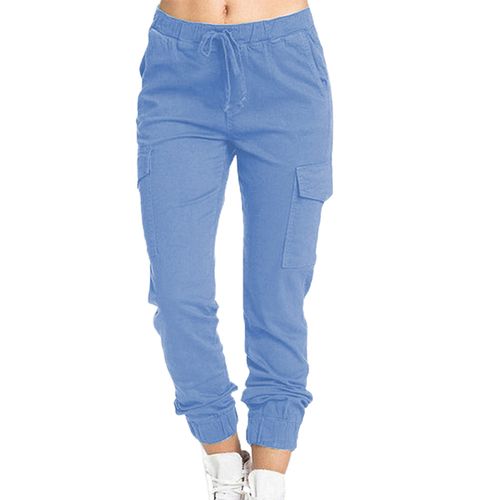 Generic Women Solid Cargo Pants Multicolor Stretch Casual Lacing Drawstring High  Waist Bottoms Trousers Fitness Tracksuit Dropshipping(#Light Blue	1) @  Best Price Online