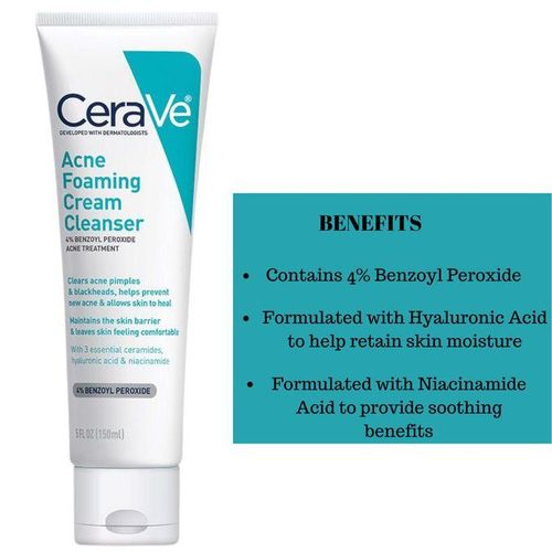 Cerave Acne Foaming Cleanser With Benzoyl Peroxide Acne Treatment