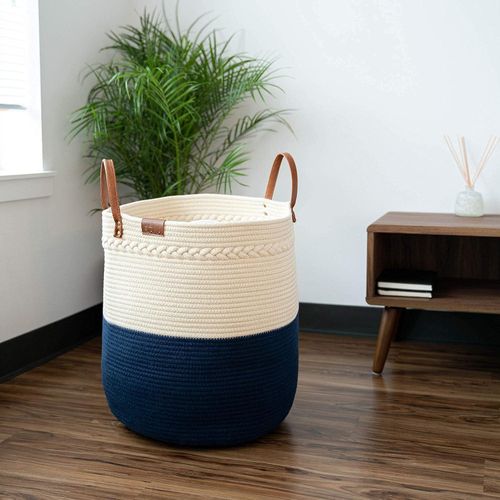 product_image_name-Generic-Large Multipurpose Soft Woven Rope Laundry Basket for Nursery/Closet/Bathroom - (Diameter 40cm, height 55cm)-1