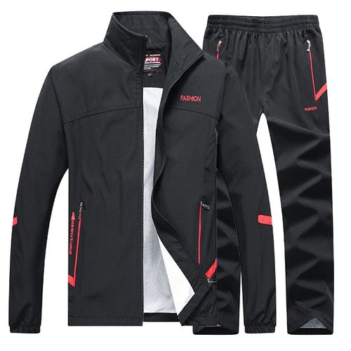 Red Men's Winter Sport Wear Tracksuit Clothes Outfits Set Sweatshirt+Long  Sweatpants 