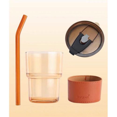 product_image_name-Generic-3 pcs Gorgous slub glass smoothie cup with STRAW and leather cover-4