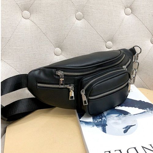 Generic Newest Style Men Women PU Waist Bags Chain Black Solid Fanny Pack  Travel Belt Purse Shoulder Bags Tote Waist Bag @ Best Price Online