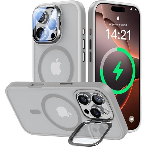 product_image_name-Generic-Grey Window Camera Stand with Magsafe Compatible Magnets, Matte Translucent Back Cover Case for iPhone 15 Pro Max-1