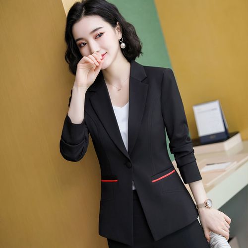 Fashion （Black）Ladies B Long Sleeve Blaser Women Suit Jacket