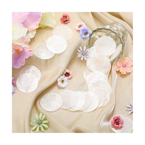 60 Pcs 2 Inch Round Capiz Shells with 2 Holes Round Natural Shell White  Shells for Wind Chimes Jewelry Making Home Decor