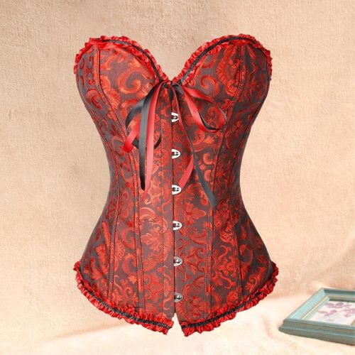 Womens Black Lace and Satin Bustier Corset