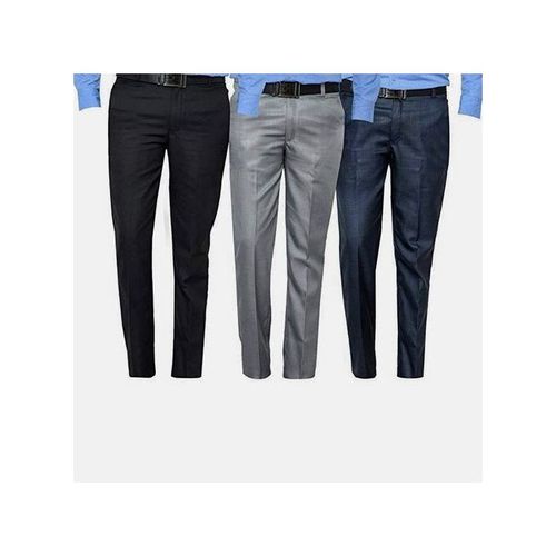 Buy Regular Fit Men Trousers Blue and White Combo of 2 Polyester Blend for  Best Price, Reviews, Free Shipping