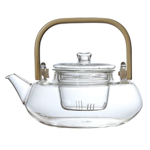 Hand Blowe Borosilicate Glass Teapot Resistant Leaf Tea Transparent Clear 