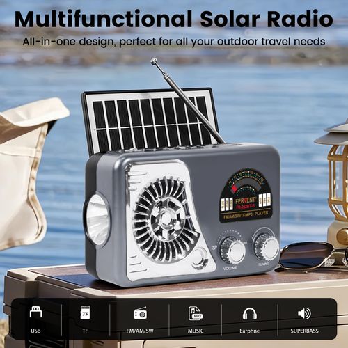 product_image_name-Generic-Radio Portable Solar FM Radio  with Flashlight, Bluetooth & USB -3