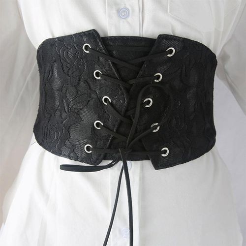 Lace-up Cinch Belt Tied Corset Elastic Waist Belt, Womens Leather Buckle Underbust  Corset Belt Bustier