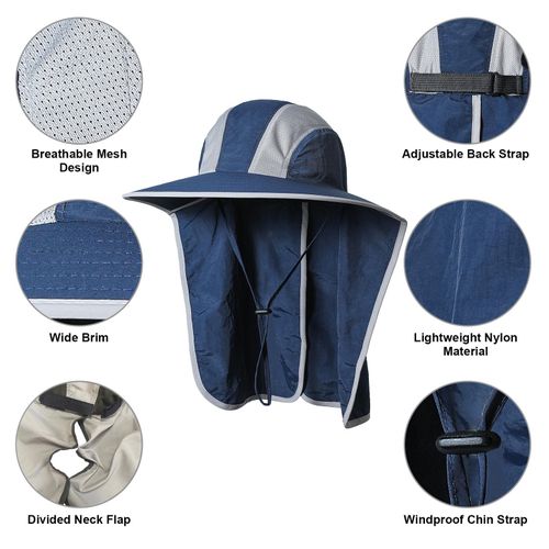 Mens UV Protection Wide Brim Hiking Bucket Hat With Neck Flap