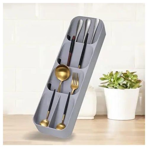 product_image_name-Generic-Kitchen Drawer Cutlery Organizer – PP Material Utensil Storage Tray (Grey)-1
