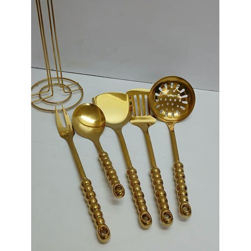product_image_name-Generic-6 in 1 gold vanished serving spoon set with stand and ceramic handle-1