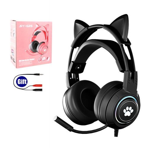 Pink Gaming Headset LED Microphone Pro Gamer Girl Headphones Mic for PC  Laptop