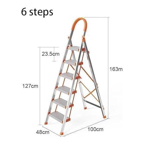 product_image_name-Generic-High quality Step Ladder 6 steps Folding Ladders Aluminum Step Stool Anti-Slip with Lightweight Multi Purpose Portable Home Ladder Household (6 Steps)-1