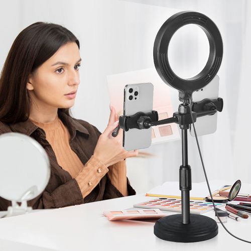 Amazon.com: Double-Sided Swivel Polished Adjustable Makeup Selfie Mirror  for LED Ring Light Stainless Steel and Glass : Beauty & Personal Care