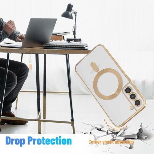 product_image_name-Generic-Gold Luxury Electroplate Magnetic Charging Clear/Transparent Phone Case Cover for Samsung Galaxy S21-3