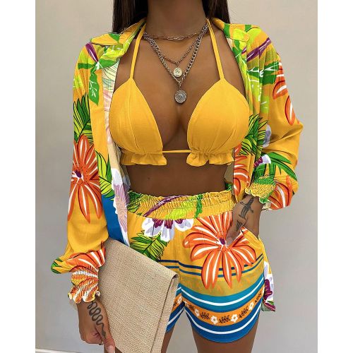 Three Piece Printed Shirt & Shorts Set