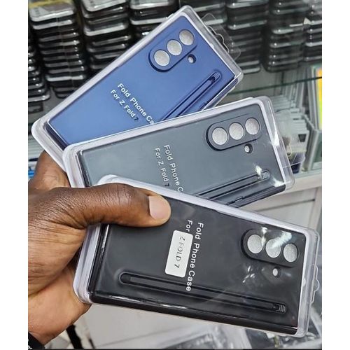 product_image_name-Generic-Grey Luxury Fold Phone Case for Samsung Galaxy Fold 7 with S Pen Slot, Hinge, Camera and Front Screen Safety - Grey Business Class Premium PU Cover-1