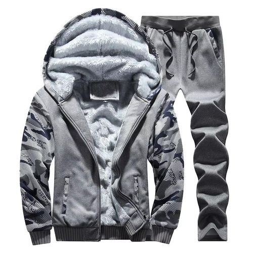 product_image_name-Fashion-Latest Winter Unisex Clothing Two 2 Piece Sets  Thick Fleece Zipper Tracksuits Hoodie And Pants Sportswear Sets-Dark Blue-1