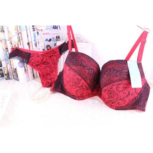 Generic Black Red Sexy Women's Bra Bh Set Vs Push Up Bra Thong Set