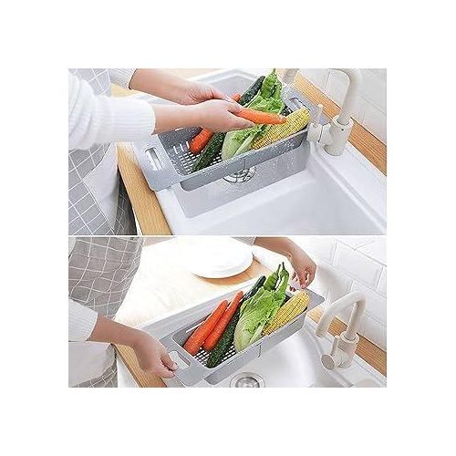 product_image_name-Generic-Extendable Over-the-Sink Colander Basket - Household Adjustable Drain Strainer for Washing Fruits & Vegetables -3