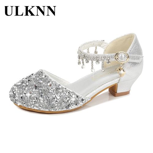 Girls princess shoes, summer sandals, fashionable children's high heels,  crystal leather shoes, medium and large children's catwalk dress  performance shoes