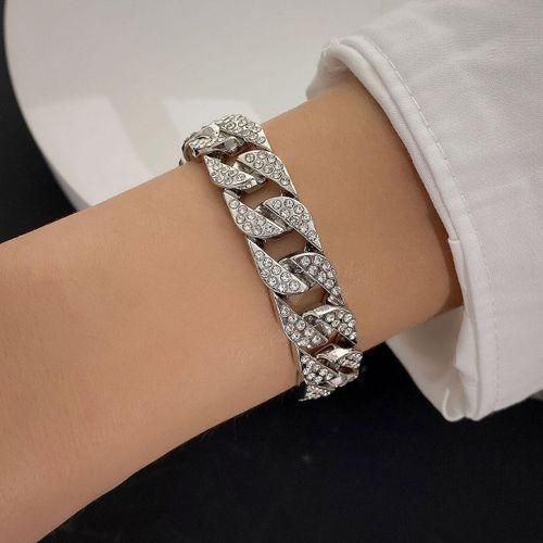 product_image_name-Fashion-2 Pcs Set Hand Chain Bracelet Diamond Iced Out Cuban Curb Gold + Silver-6
