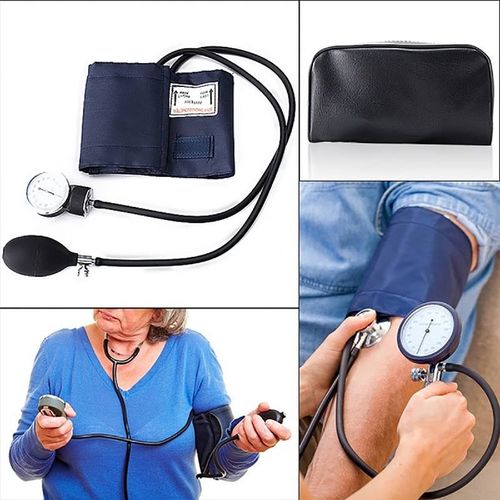 HealthSmart Manual Blood Pressure Monitor, Self Taking Blood Pressure Kit,  With Standard Cuff Size 10-14 Inches with Attached Stethoscope, Black