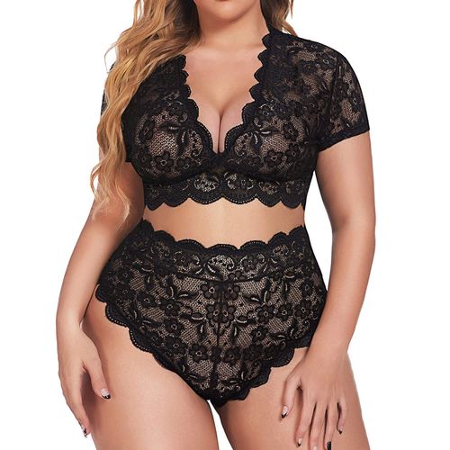 Fashion (G)Two Piece Underwear Set Women Lace See-Through Wrapped
