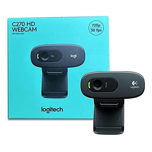 Logitech C270 HD Webcam with noise-reducing mics for video calls, Black