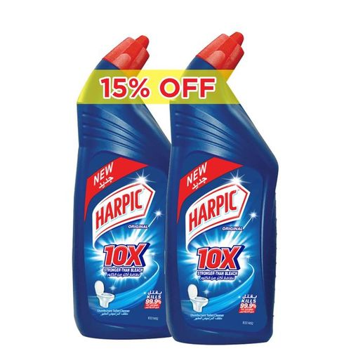 Harpic PowerPlus 10X stronger than Bleach and detergent, kills