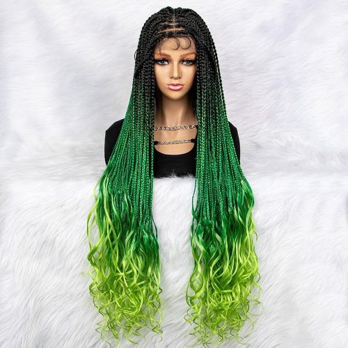 Generic 36 Inch Synthetic Braided Hair Darkgreen/Green Box Braids With  Curly Hair Ends @ Best Price Online