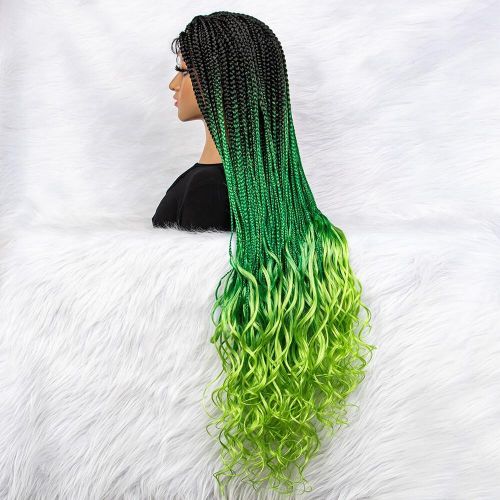 Generic 36 Inch Synthetic Braided Hair Darkgreen/Green Box Braids With  Curly Hair Ends @ Best Price Online