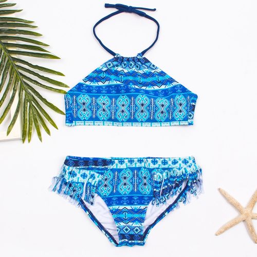 Fashion Tassel Falbala Kids Girls Bikini Set Print Multi Girls Swimwear ...
